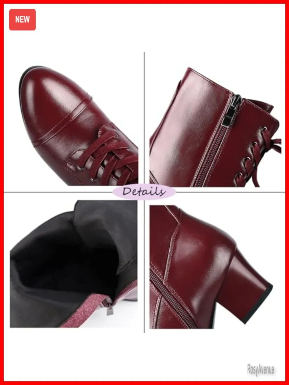 Victorian Lace Up Ankle Boots Block Chunky Mid Heel Side Zipper